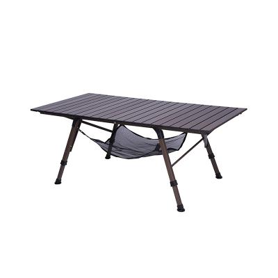 China Industrial Factory Produces 99X52X40/48/58 Folding Portable Industrial Aluminum Camping Table With Mesh Storage Organizer for sale