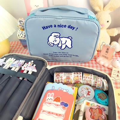 China Fashion Cute Small Cartoon Bear Waterproof Portable Bags Three Face Wash Super Large Capacity Handheld Makeup And Cream Bag for sale