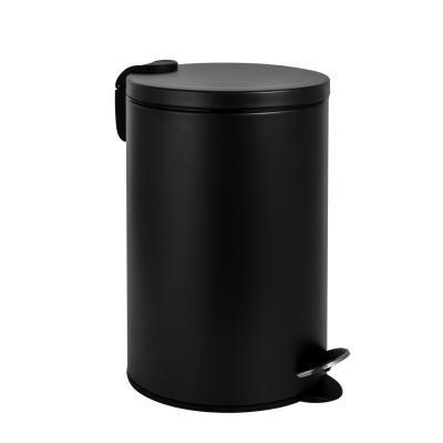 China Durable Household Indoor Kitchen Office Black Dustbin Hotel Room Stainless Steel 12L Waterproof Bathroom Trash Can for sale