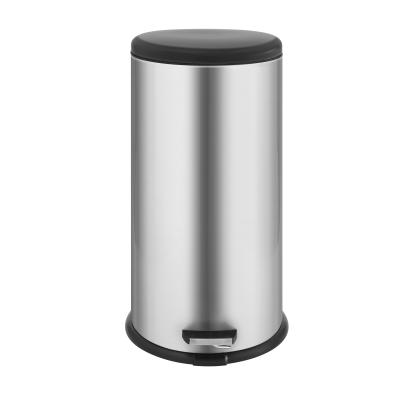 China 30 Liter Large Capacity Lid Stainless Steel Sustainable Indoor Outdoor Plastic Round Trash Bin for sale