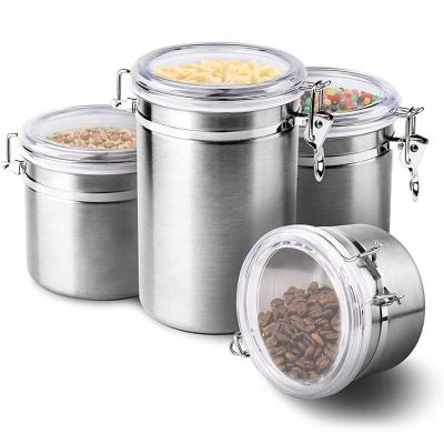 China Airtight Freshness Preservation 4pcs Stainless Steel Food Containers Canister Set For Kitchen for sale