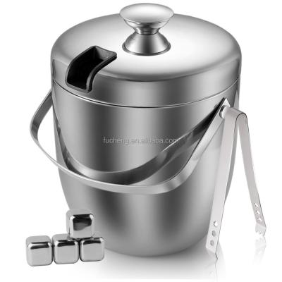 China 2.8L Sustainable Polishing Stainless Steel Ice Bucket With Stainless Steel Tongs And Ice Cubes for sale