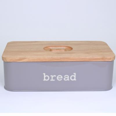 China Retro Steel Freshness Preservation Bread Powder Coated Bin Storage With Cutting Board Cover Metal Wood Box for sale