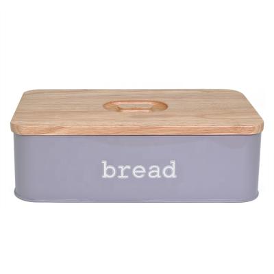 China Freshness Keeping Eco Kitchen Metal Bread Box With Bamboo Cutting Board Lid for sale