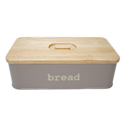 China American Style Customized Freshness Storage Square Wooden Lid Powder Coated Metal Color Bread Bin for sale