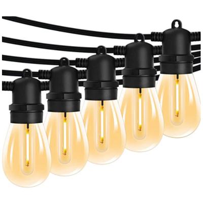 China 48ft 15pcs E27 Outdoor String Light Waterproof Hang Plug Included Led Outdoor Festoon Rubber Belt Light Cable Shade String Lights for sale