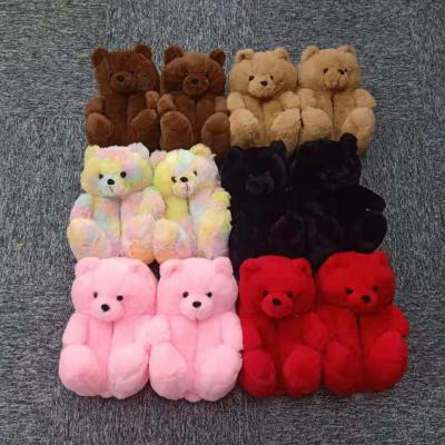 China New fashion trend design women's fur home fluffy porcelain teddy bear slippers wholesale slipper for women for sale