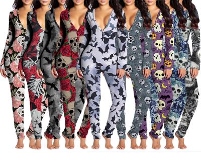 China 2021 New Product C144-1 Breathable Ideas Halloween Printing Onesie Jumpsuit Long Sleeve Jumpsuit For Women for sale