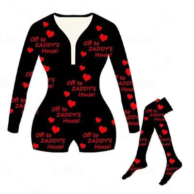 China C135-1 Fall 2021 women nightgowns ladies Halloween QUICK DRY onesie printed playsuits pajamas with matching socks for sale