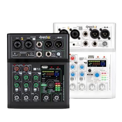 China Mini 4 Channel Sound Card USB Mixer Console Perfect DJ Smartphone Karaoke Professional Manchez G4 Sound Computer Recording 48V for sale