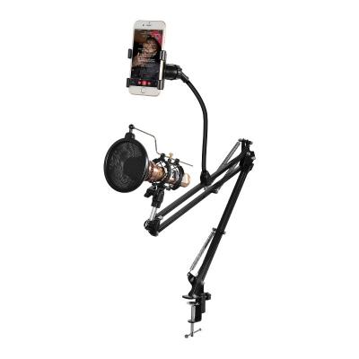 China Metal Floor Stand Desktop Aluminum Arm 360 Degree Swivel Stand for Microphone and Microphone Clip Holder for sale