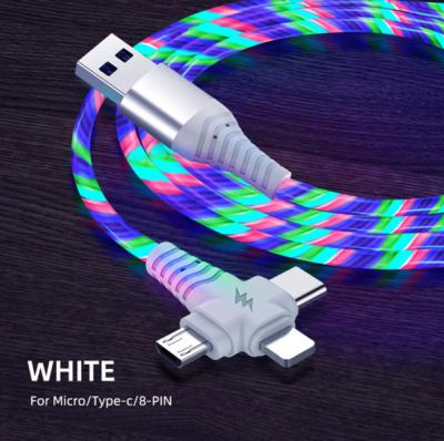 China 3in1 Flow Luminous Lighting usb cable for Samsung 3 in 1 2in1 LED Micro USB Type C 8Pin charger Wire for iPhone Huawei Xiaomi for sale