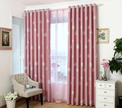 China Modern Cute Pink And White Cloud Printed Grommet Blackout Curtains For Kids Room for sale