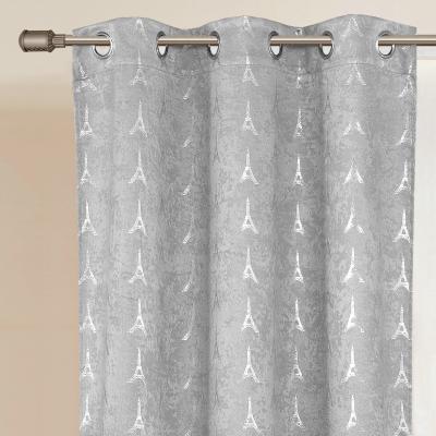 China Modern France Eiffel Tower Silver Bedroom Foil Printed Micro Blackout Velvet Curtains for sale