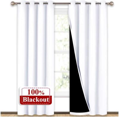 China High Quality Amazon Hot Selling Blackout Double Layer Ready Made With 100% Blackout Liner Plain Black Curtain for sale