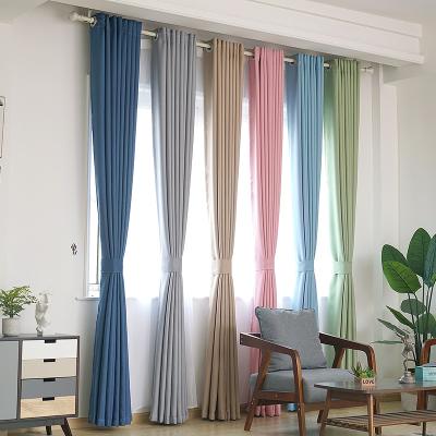 China Hot Selling Blackout Pure Color Faux Linen Polyester Blackout Ready Made Curtains For Bedroom for sale