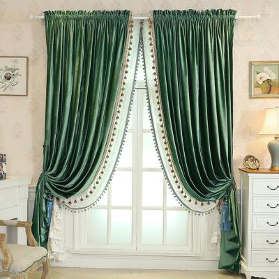 China European Style Velvet Smooth Rod Pocket Luxurious Green Italian Curtains For Living Room for sale