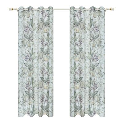 China New Modern Design Floral And Leaves Burlap Texture Printed Semi Sheer Curtain For Living Room for sale