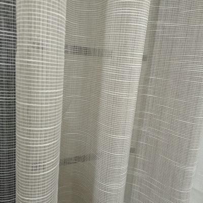 China Polyester Wicking Gray Sheer Stripe Curtain In Modern Wholesale Linen Look Material for sale