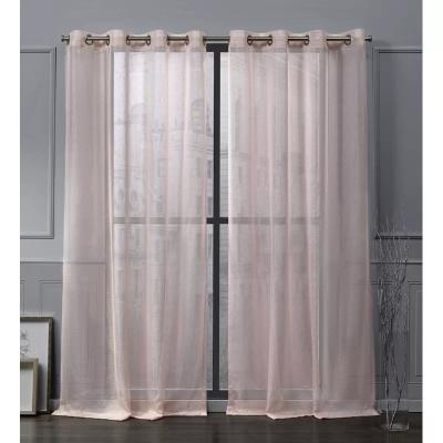 China Modern Wholesale Living Room Decoration Glitter Textured Linen Solid Pink Turkish Sheer Curtains for sale