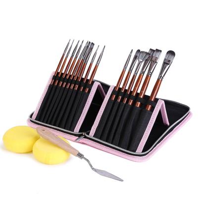 China 17 Pieces Miaoxuan Factory Gouache Factory High Quality Acrylic/Brush/Oil Painting Artist Set Brush With Canvas Bag for sale