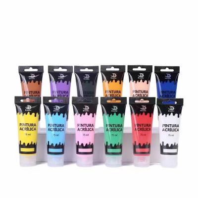 China Art Painting 75ml Acrylic Paint Hose 12 Color Wall Paint Stone DIY Painting Hand Painted Graffiti Painting for sale