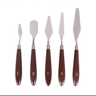 China Artist Tools Set Factory Supply 5PCS Paint Scraper With Handle Stainless Steel Art Paint Wooden Palette Knife for sale