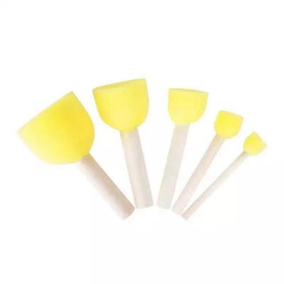 China Round Sponge Handle Wooden Sponge Brush Mushroom Head DIY Art Early Education Graffiti Brush 5 Piece Set for sale