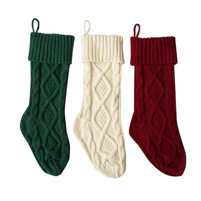 China 46cm eco-friendly Etsy knit ivory green and burgundy Christmas stockings for kid's gift and home decor for sale