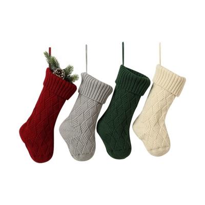 China Eco-Friendly 15.5' or 37cm S Red And Ivory Plaid Cable Knit Christmas Stocking for sale