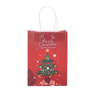 China Recyclable Wholesale Holiday Kraft Square Paper Bag Red Cheap Christmas Gift Paper Bag for sale