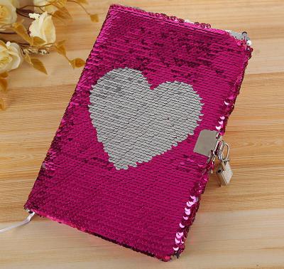 China A5 size sequin easy journaling notebook with lock, thick notebook, sequin notebook for sale