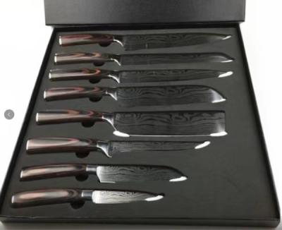 China Gift Color Box Wooden Handle 7Cr17 Stainless Steel Sharp 8Pcs Sharp Knife Sets Kitchen Knife Set for sale