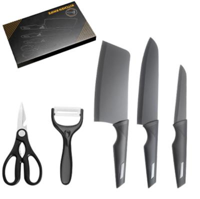 China Disposable Colorful Box 30Cr13 Handle Stainless Steel Sharp 5Pcs Knives Sets Plastic Black Plastic Kitchen Knife Set for sale