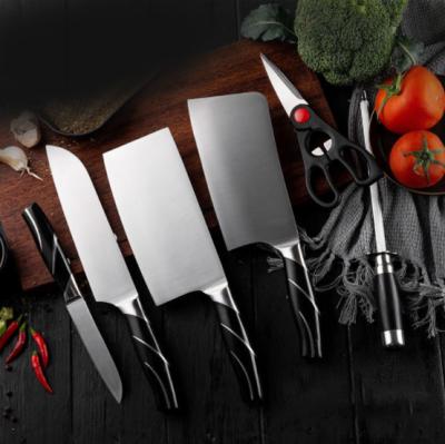 China Disposable Kitchenware Kitchen Knife Set Stainless Steel Kitchenware Seven-piece Gift Knife Set With Rotating Base for sale