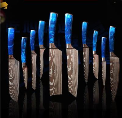 China Viable High Quality Gift Box Packing Blue Resin Handle Stainless Steel Knife 8Pcs Set Kitchen for sale