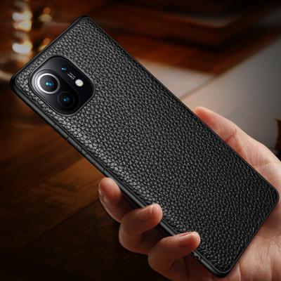 China Business Style Full Protection Genuine Leather Shockproof Phone Case For Xiao Mi Mi 11 Protective Back Cover TPU Case for sale