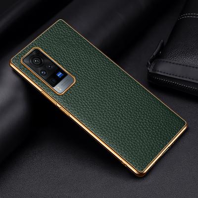 China Free Sample Anti-drop Color Plated Genuine Cow Leather Protective Case For VIVO X60 Pro Cell Phone Case for sale