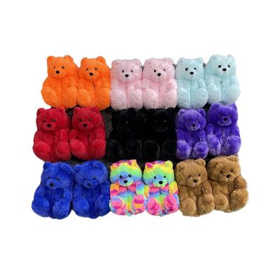 China Fuzzy Multicolor Fuzzy Stable Slippers Winter Cartoon Teddy Bear Slippers Plush Teddy Bear Slippers Indoor Cute Warm Women Slippers for sale