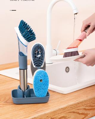 China Sustainable Kitchen Cleaning Tools Sponge Dispenser Kitchen Cleaning Brush Handle Removable Long Handle Kitchen Dish Washing Brush for sale