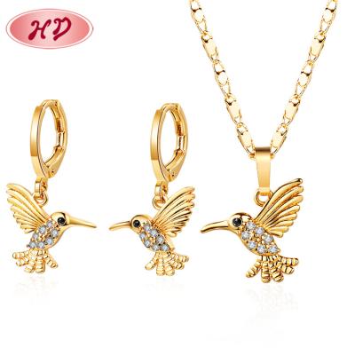 China Other Elegant Jewelry Sets Wholesale Supply Birds Hummingbird Animals Designs 18k Gold Jewelry Online Necklaces And Earrings Sets for sale