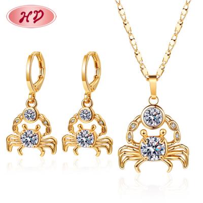 China 2022 HD TRENDY Jewelry Sets Gold Crab Animals Design Zircon Pendant 18K Gold Zodiac Sign AAA Fashion Drop Earrings Necklaces for sale