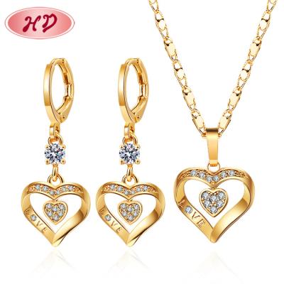 China TRENDY Bulk Jewelry For Sale 18k Gold Plated Heart Drop Earrings And Necklaces Jewelry Set American Trending Jewelry Sets for sale