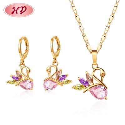 China HD- TRENDY buying wholesale jewelry for resale swan necklace with matching earrings pink zircon 18kgp jewelry sets for sale