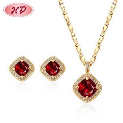 China FASHIONABLE Luxury Noble Square Stone Diamond Cubic Zirconia Loose 18k Red Gold Plated 3 Pcs Jewelry Sets For Women Party Birthday for sale