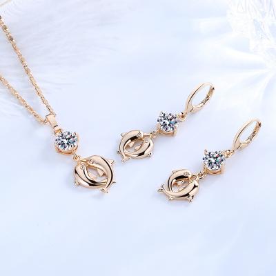 China TRENDY Top Selling Jewelry on Amazon 2021 USA Amazon 2021 USA Beautiful Tasty Dolphin Quality 18k Gold Plated CZ Necklace and Earring Sets for sale