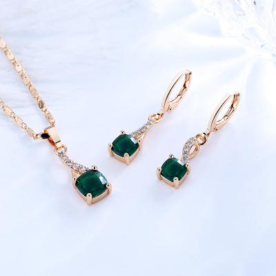 China Fast Selling Jewelry TRENDY In America Style Simple Classic Square AAA+CZ Necklace Fancy Earrings Set Fashion Jewelry Set For Women Girls for sale