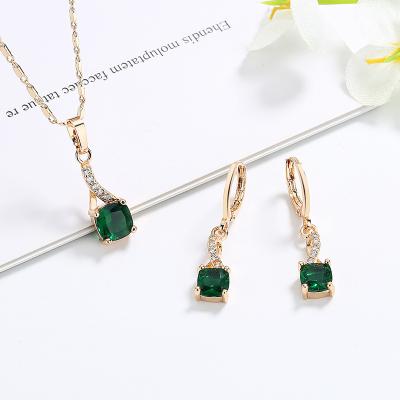 China Fast Selling Jewelry TRENDY In America Style Simple Classic Square AAA+CZ Necklace Fancy Earrings Set Fashion Jewelry Set For Women Girls for sale