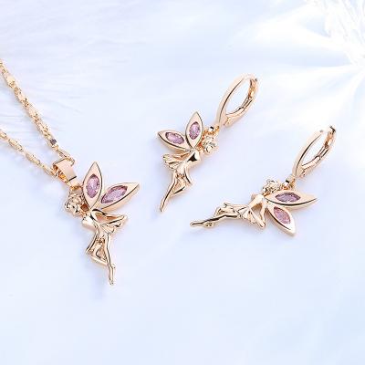 China TRENDY Fashion Jewelry by the Dozen Fairy Pendant Necklace with Matching Earring Set for Sensitive Skin Teen Girls Birthday Gift for sale