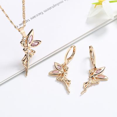 China TRENDY Fashion Jewelry by the Dozen Fairy Pendant Necklace with Matching Earring Set for Sensitive Skin Teen Girls Birthday Gift for sale